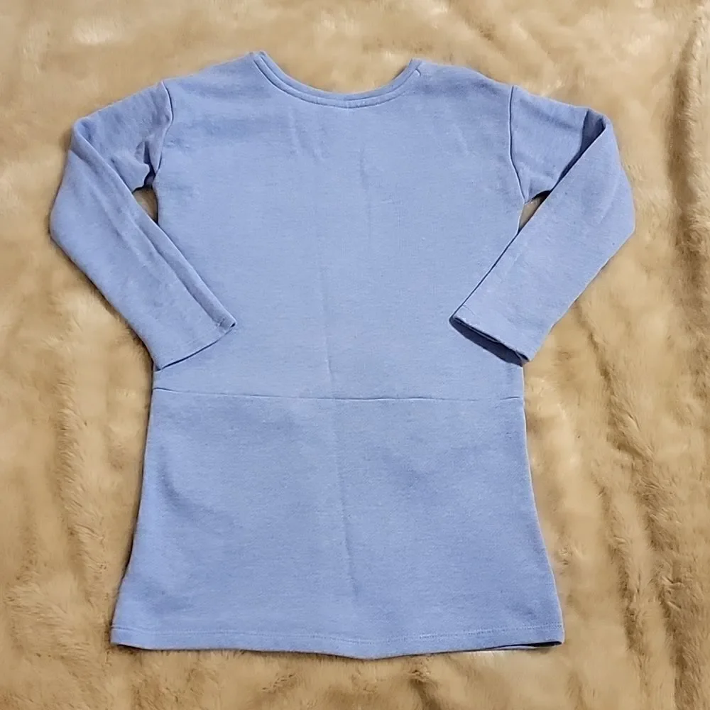 GYMBOREE PERIWINKLE BLUE REVERSE SEQUINED SWAN LONG-SLEEVE DRESS, SIZE 7-8